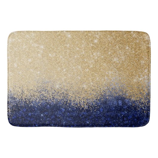 Tapis De Bain Ombre Parties scintillant or et bleu design de lux (Devant)