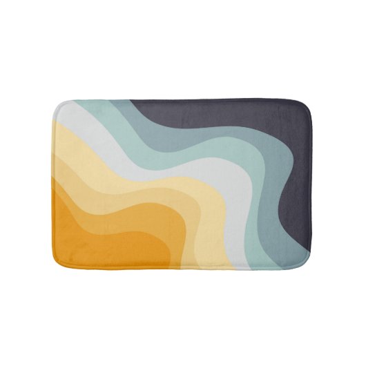 Tapis De Bain Ondes de style rétro bleu et jaune (Devant)