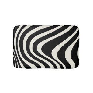 Tapis De Bain Ondes de style rétro noir et blanc