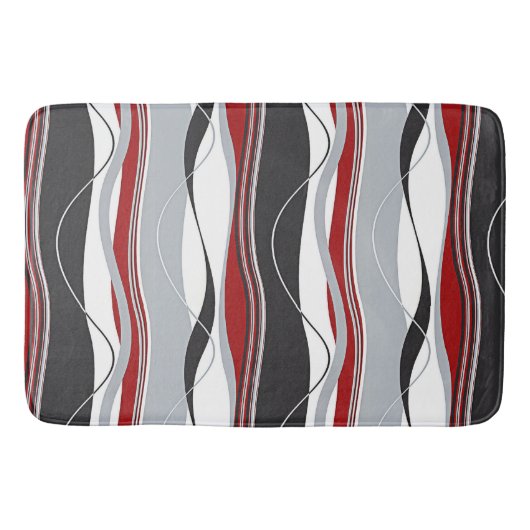 Tapis De Bain Ondulant des vagues rouges, blanches, noires et (Devant)