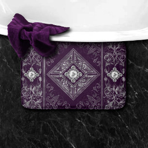 Tapis De Bain Opulence ornée Fleurir de bijoux pourpre et arge