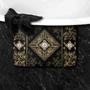 Tapis De Bain Opulence ornée   Flouris à bijoux noir et or