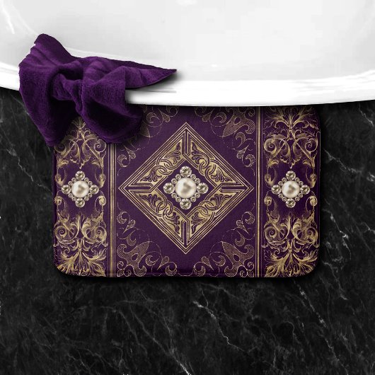 Tapis De Bain Opulence ornée | Flouris pourpre et or bijoux