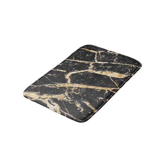 Tapis De Bain Or chic et motif de marbre noir (Angle)
