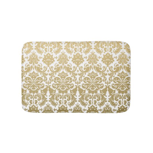 Tapis De Bain Or et motif élégant blanc de damassé (Devant)