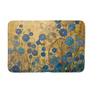 Tapis De Bain Or Floral Blue Art Abstrait Moderne