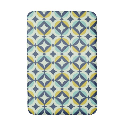 Tapis De Bain Or géométrique et motif bleu (Devant (Vertical))