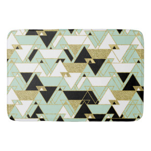 Tapis De Bain Or Mint Noir Blanc Boho Glam Motif Triangles