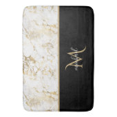 Tapis De Bain Or Noir & Marbre Monogramme Élégance Luxe (devant Vertical)