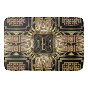 Tapis De Bain Or+Tapis noir de monogramme de motif de rayon de