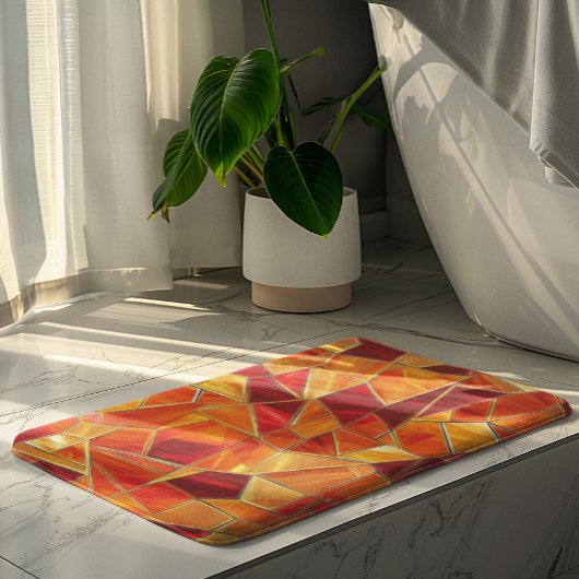 Tapis De Bain Orange and gold Stained Glass Mosaic Pattern