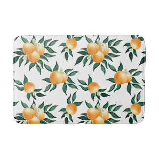 Tapis De Bain Orange Citrus Tropical Botanical Pattern