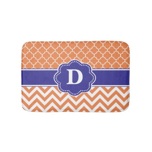 Tapis de bain orange de monogramme de Chevron de (Devant)