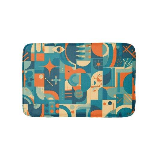 Tapis De Bain Orange et Géométrique Abstrait Sarcelle (Devant)