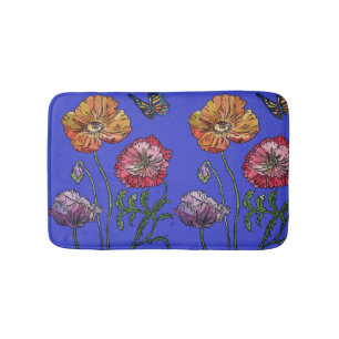 Tapis De Bain Orange Rouge Jaune Populations fleurs florales Bai