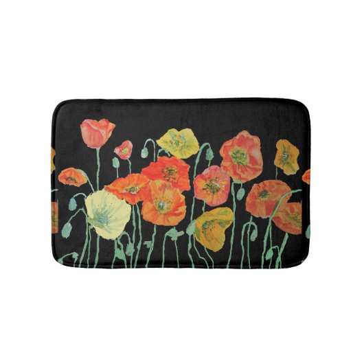 Tapis De Bain Orange Rouge Jaune Populations fleurs florales Bai (Devant)