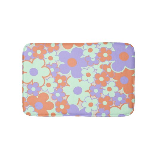 Tapis De Bain Orange violet bleu rétro Y2K les années 70 Fleur M (Devant)