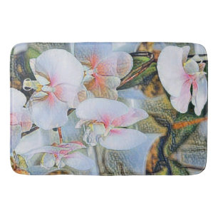 Tapis De Bain Orchidées blanches roses fleurs aquarelle