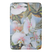 Tapis De Bain Orchidées blanches roses fleurs aquarelle (devant Vertical)