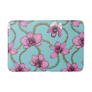 Tapis De Bain Orchidées et chaînes, roses et bleues