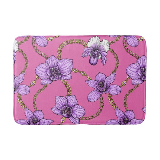 Tapis De Bain Orchidées et chaînes, violet et rose (Devant)