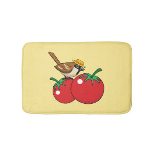 Tapis De Bain Organic lover Sparrow Eating Red Tomato