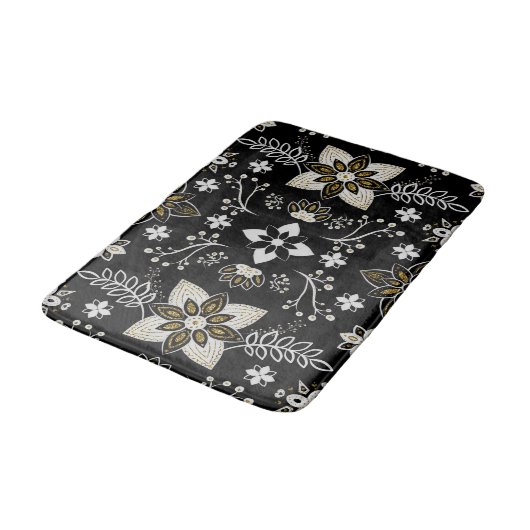 Tapis De Bain Ornate black and white floral pattern  (Angle)