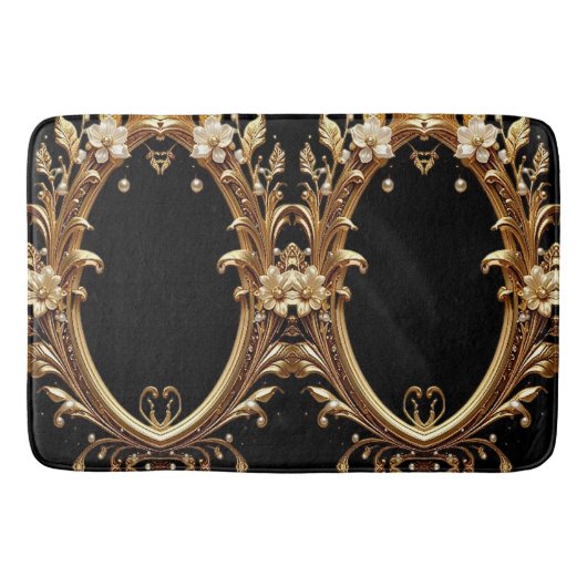 Tapis de bain orné de fleurs dorées (Devant)