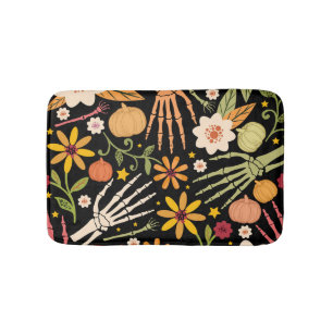 Tapis De Bain Os d'Halloween, motif floral sans couture.