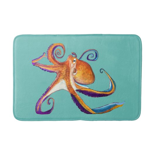 Tapis De Bain Otopus vie marine aquarelle art (Devant)