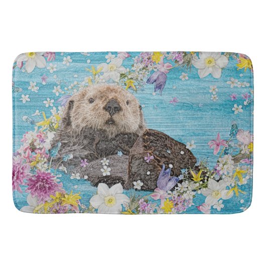 Tapis De Bain Otter Nager dans les fleurs (Devant)