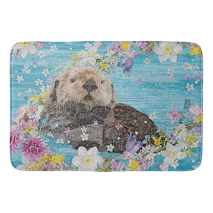 Tapis De Bain Otter Swimming à Flowers