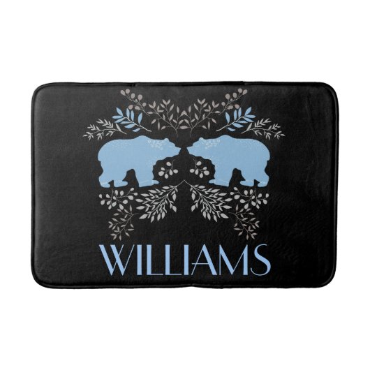 Tapis De Bain Ours bleu rustique et floral (Devant)