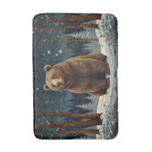 Tapis De Bain Ours brun rétro paysage d'hiver de minuit (Devant (Vertical))