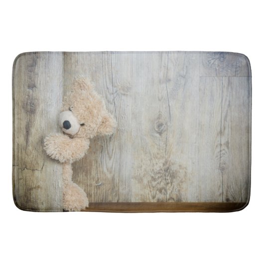 Tapis De Bain Ours Cute Stuffé Mur Rustique En Bois (Devant)