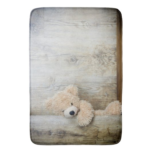 Tapis De Bain Ours Cute Stuffé Mur Rustique En Bois (devant Vertical)