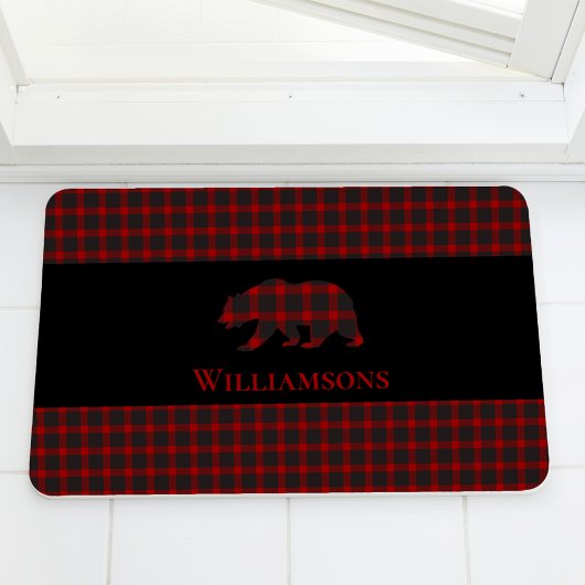 Tapis De Bain Ours de monogramme plaqué rustique | Buffalo Red B