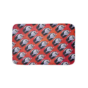 Tapis De Bain Ours de panda à Santa Hat sur Rouge
