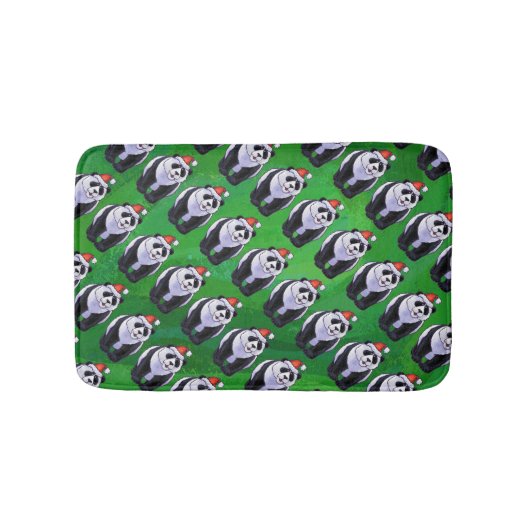 Tapis De Bain Ours de panda à Santa Hat sur Vert (Devant)