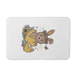 Tapis De Bain Ours de Pâques mignon dans un œuf cassé Vecteur vi
