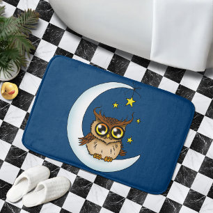 Tapis De Bain Owl Moon Blue Cute Stars