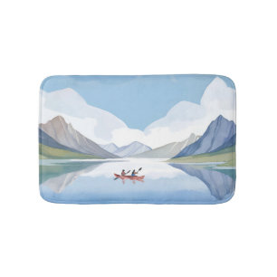 Tapis De Bain Pagaie sur le lac Aquarelle Montagnes Nature