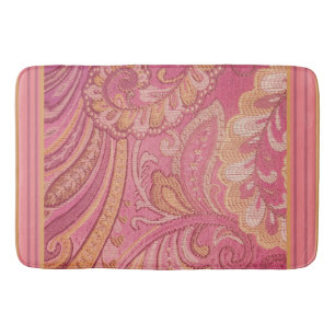 Tapis De Bain Paisley and Stripes Rose and Orange Gold