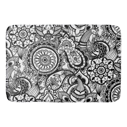 Tapis De Bain Paisley floral blanc noir mignon (Devant)