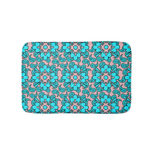 Tapis De Bain Paisley Motif Rose Et Turquoise (Devant)