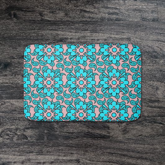 Tapis De Bain Paisley Motif Rose Et Turquoise