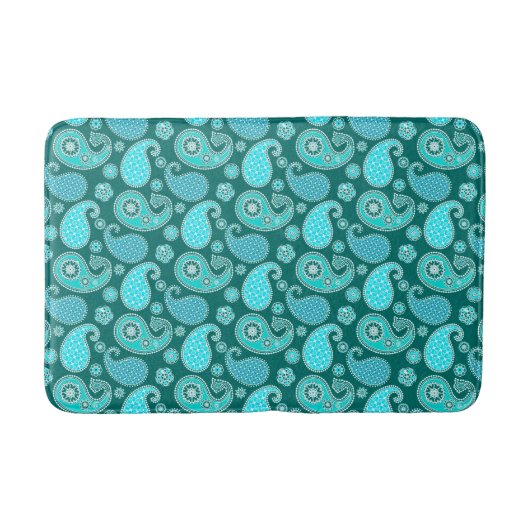 Tapis De Bain Paisley motif, Turquoise, Aqua et Blanc (Devant)