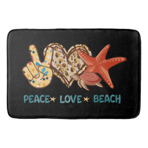 Tapis De Bain Paix, Amour, Plage Paix à la main, Coeur, Tortue
