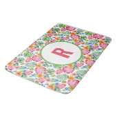 Tapis De Bain Palme tropicale Feuilles Monogramme vert rose (Angle)
