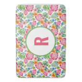 Tapis De Bain Palme tropicale Feuilles Monogramme vert rose (devant Vertical)